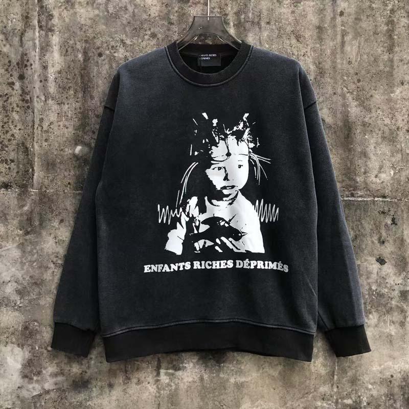 Mens Vintage Washed Distressed Cotton Hoodie Loose Fit Round Neck Streetwear Sweatshirt