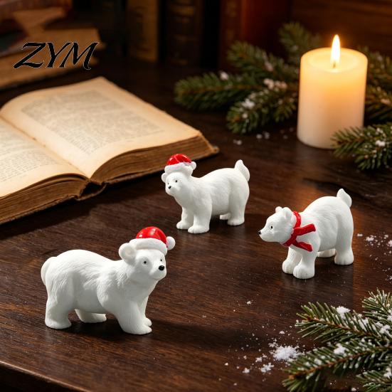 Indoor Outdoor Animal Statues Miniature Polar Bear Figurines, Durable Synthetic Resin Ornaments Ornaments, Decorative Accents for Fairy Garden