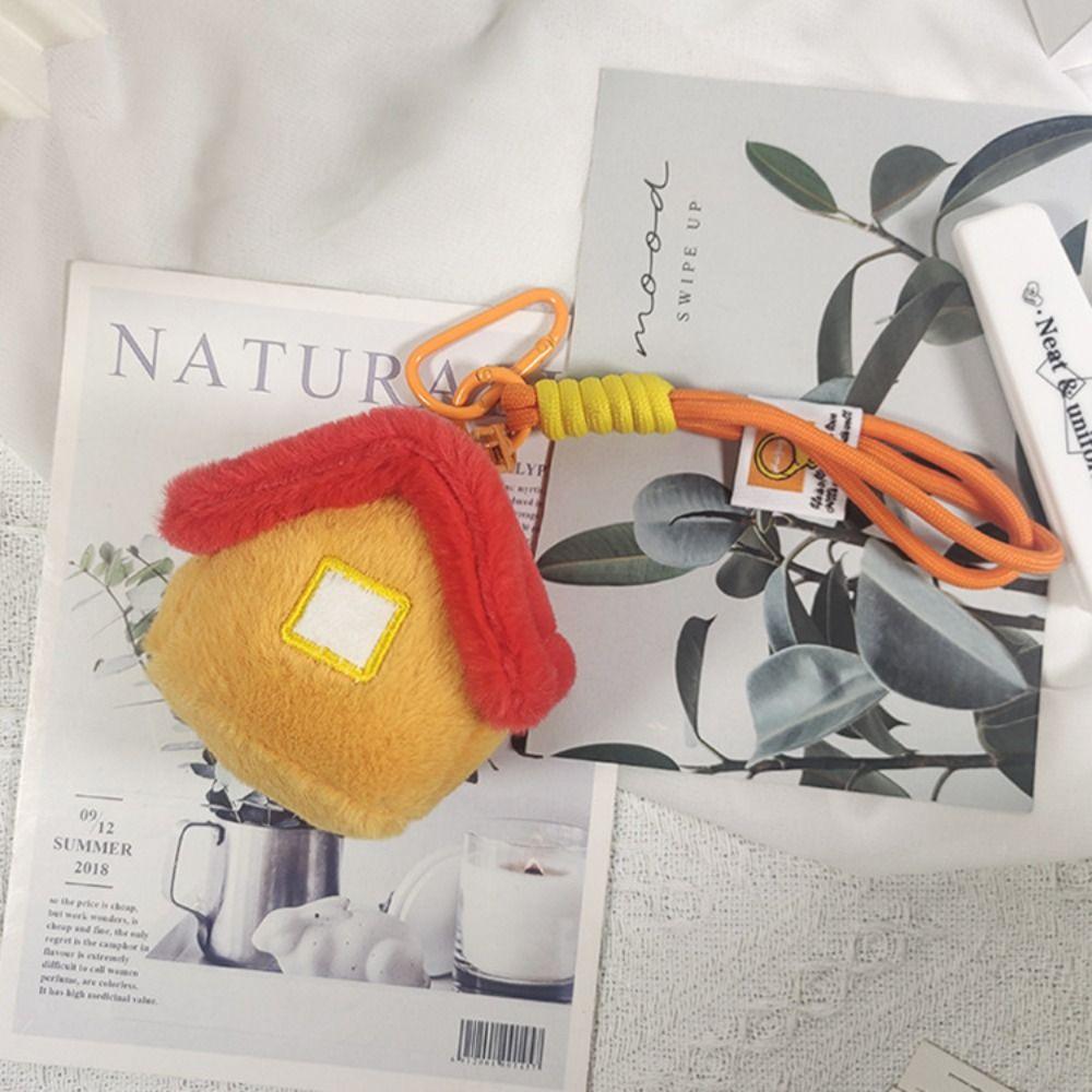 Fluffy Simulation House Plush Toy Jewelry House Car Keyring House Shape Plush Keychain  Home Decor