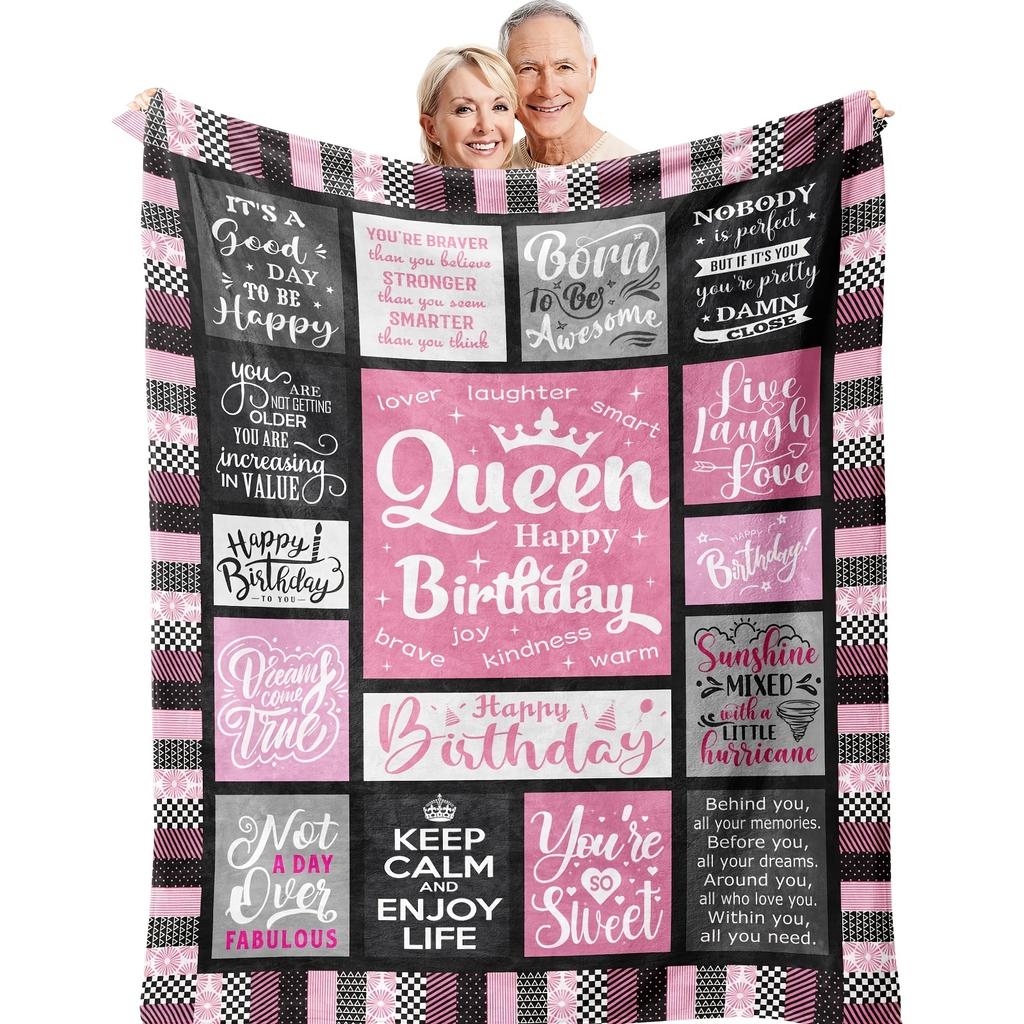 1pc Birthday Gift Blanket For Women, Pink Birthday Flannel Blanket Gifts For Women, Birthday Gift Ideas Throw Blanket For Women, Happy Birth