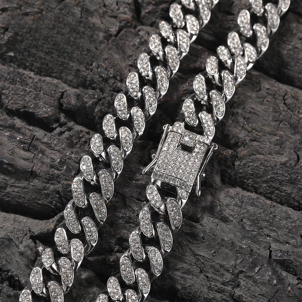 Hip Hop 12mm Alloy Diamond-encrusted Men's Cuban Necklace Street Niche Versatile Jewelry