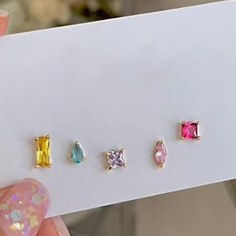 5 шт./компл. роскошные красочные серьги-гвоздики с кубическим цирконием, ослепительные простые женские свадебные серьги с цирконием, ювелирные изделия