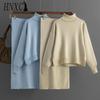 Knitted Suit for Women's Autumn and Winter, A Two-piece Set of Solid-color High-neck Sweater and Half-length Body-hugging Skirt