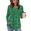 Women's Long Sleeve Tunic Loose Tops Casual Oversized Tops Pleated Tunic Button Down Casual Women's Print Tops