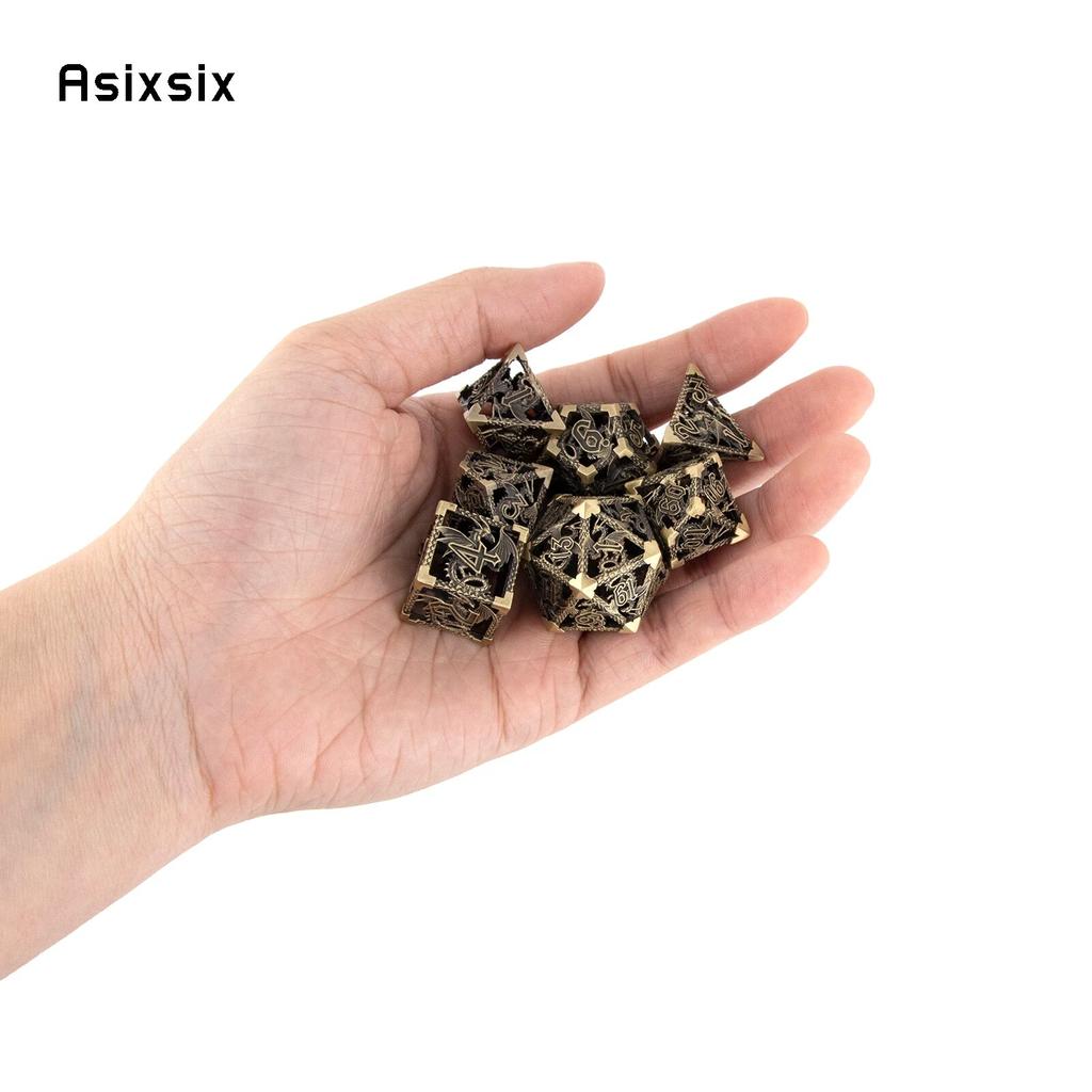 7 Pcs Yellow Flying Dragon Metal Dice Hollow Metal Polyhedral Dice Set Suitable for Role-Playing RPG Board Game Card Game