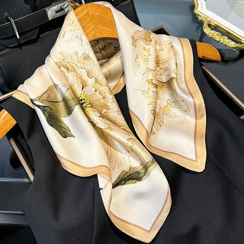 Новый 100% Натуральный Шарф из Натурального Шелка Женский Платок Бандана Квадратные Шарфы Палантин Косынка Тутовый Весенняя Мода Роскошный Высокое Качество Хиджаб