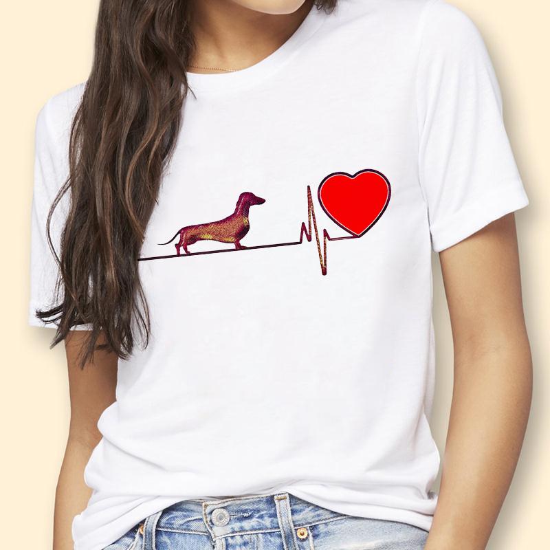 Cute Dachshund Printed T Shirt Women Summer Clothes Tops Female White T-Shirt Femme Clever Dog Lover Tshirts Casual Tees