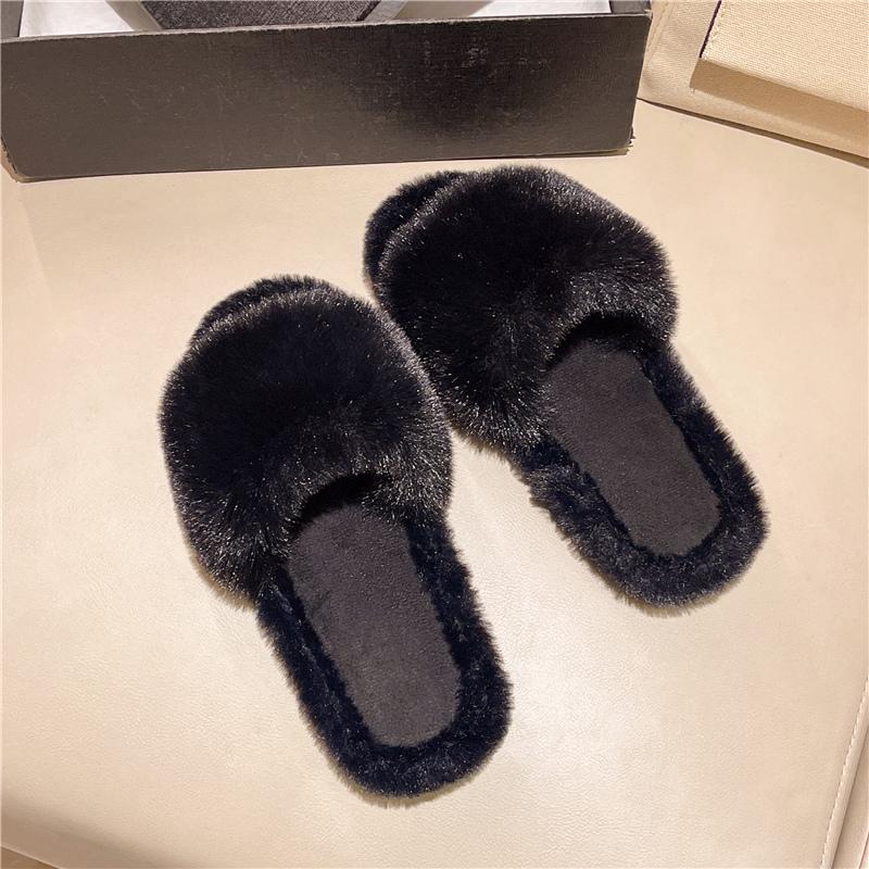Женские домашние тапочки осень-зима с мехом, нескользящие повседневные домашние туфли на плоской подошве, однотонные женские шлепанцы, теплая обувь