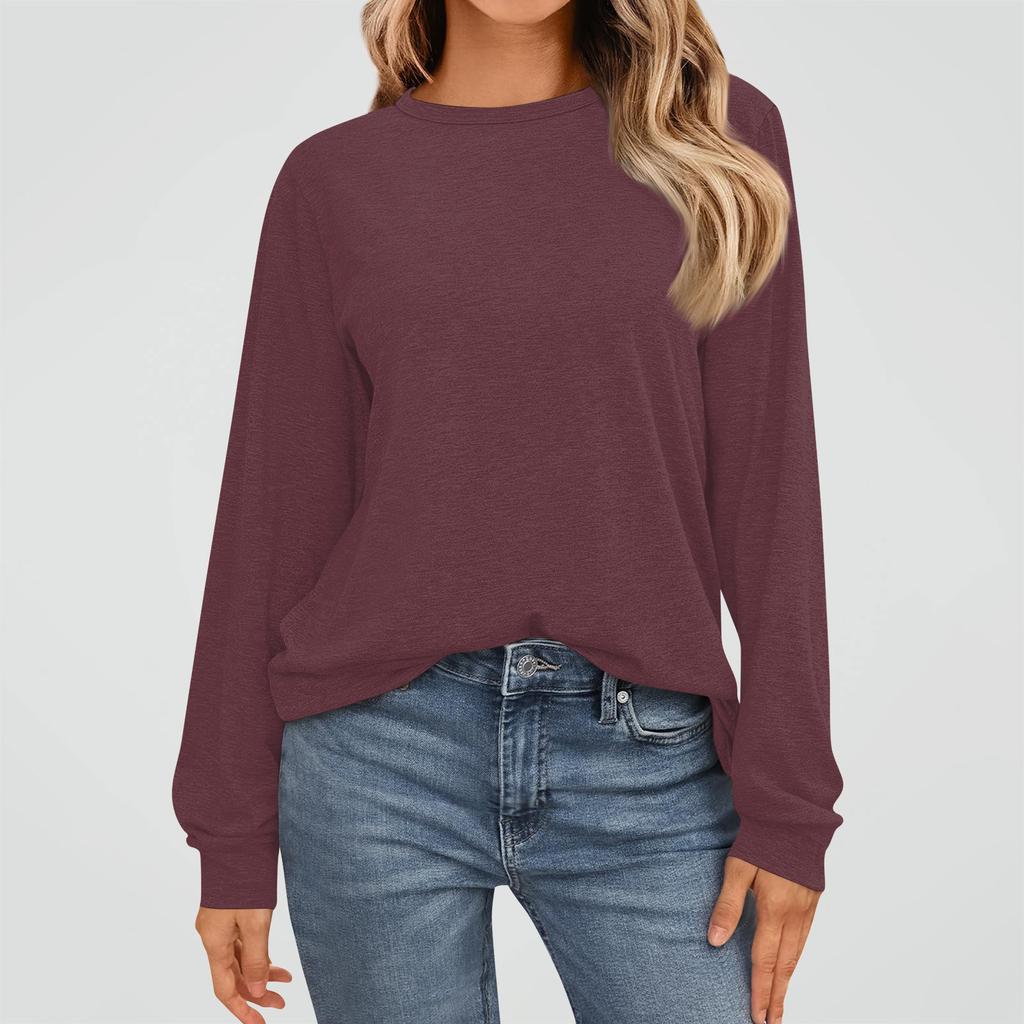 Women's Fashion Long Sleeve Shirts Loose Fitted Crewneck Basic Tops Casual Outfits