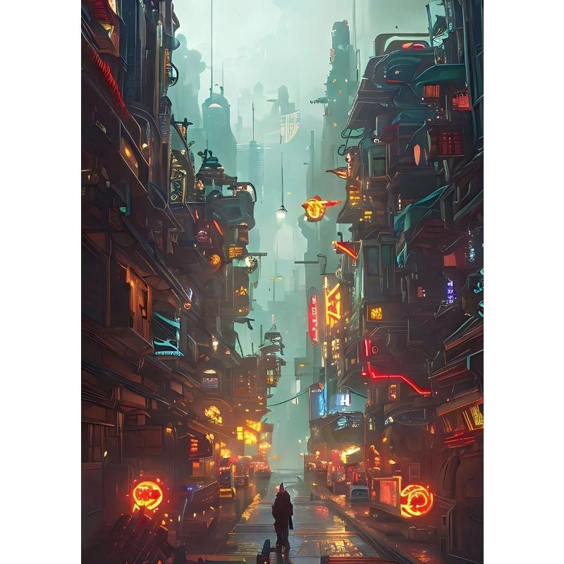 Процветающий Киберпанк Город Картина Холст Постер Будущий Мир Настенное Искусство Картина для Гостиной Спальни Современный Домашний Декор Подарок