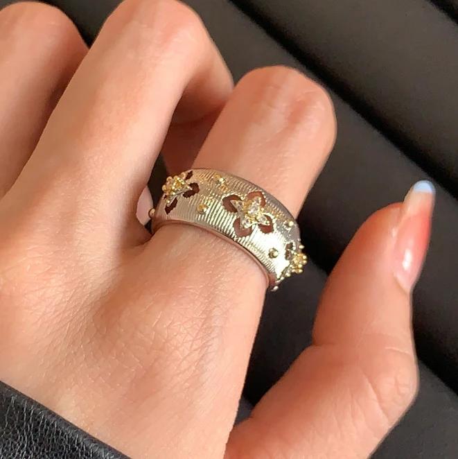 Настоящее Стерлинговое Серебро 18K Золото Циркон Звезда Круглые Открывающиеся Кольца для Женщин Винтажные Тонкие Легкие Роскошные Аксессуары