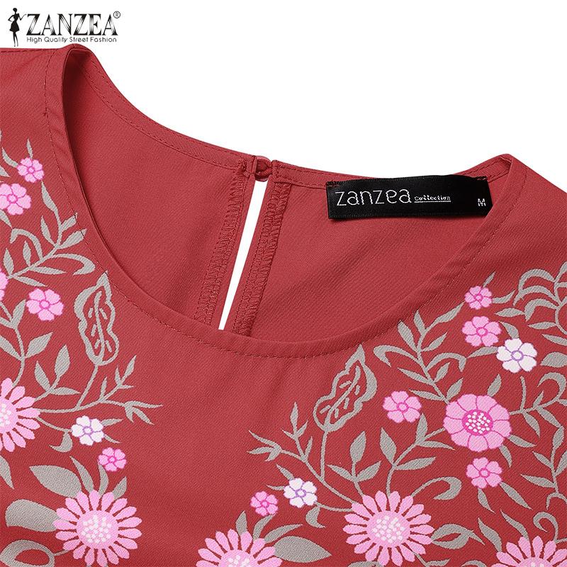 ZANZEA Женское повседневное платье с круглым вырезом и длинными рукавами с цветочным принтом