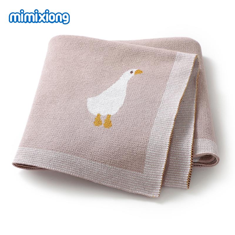 2024 Mimixiong Newborn Knitted Baby Animal Duck Pattern Blankets Babies Swaddle Knitting Cotton Blankets Bedding