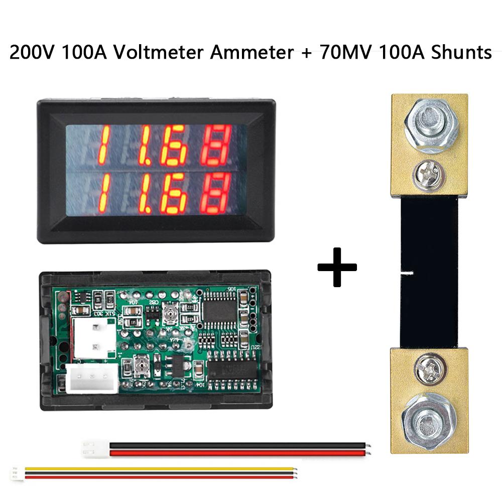 DC100V/200V 50A/100A Digital Voltmeter Ammeter 4 Bits 0.28" Dual LED Amp Volt Voltage Current Meter Detector Tester with Shunts