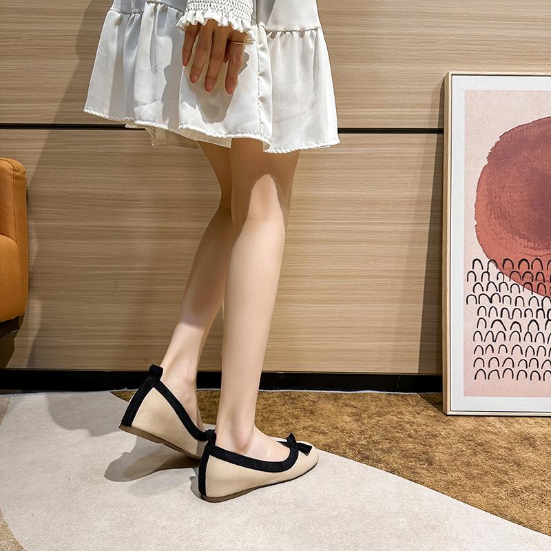 Модные балетки с коротким носком и бантом, увеличивающие рост, квадратные туфли, женские весенне-летние туфли с мягкой подошвой и плоским каблуком, увеличивающие рост, размер 33