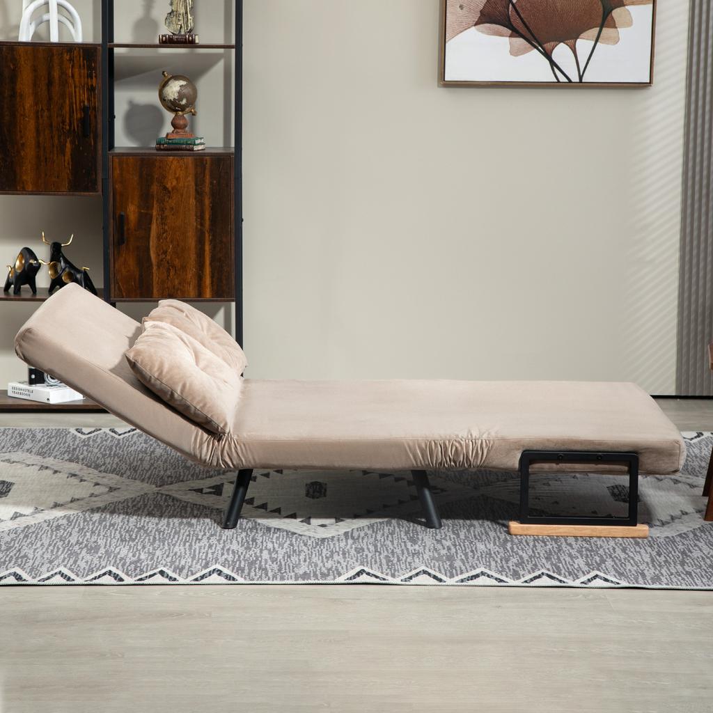 Sleeper Chair, Guest Bed, Wood Armrests, Metal Frame, up to 120 kg, 102x73x81cm, Light Brown