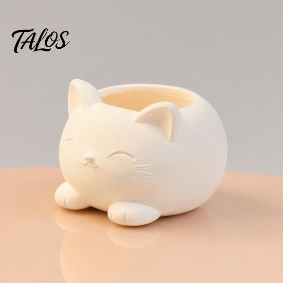 Молочно-белый Кот Декор 3D Печатное Украшение, Держатель для Цветов и Кистей для Макияжа, Дизайн, Милый Горшок для Растений Устойчивое Основание Декоративный Горшок, для Офисного Стола Дома