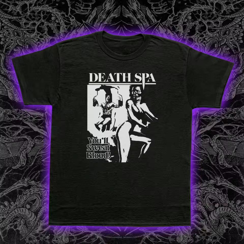 Death Spa T-Shirt 80s Horror Movie Tee Vaporwave Fitness Slasher Gym Shirt Graphic Men's T-Shirt Black Casual T shirt