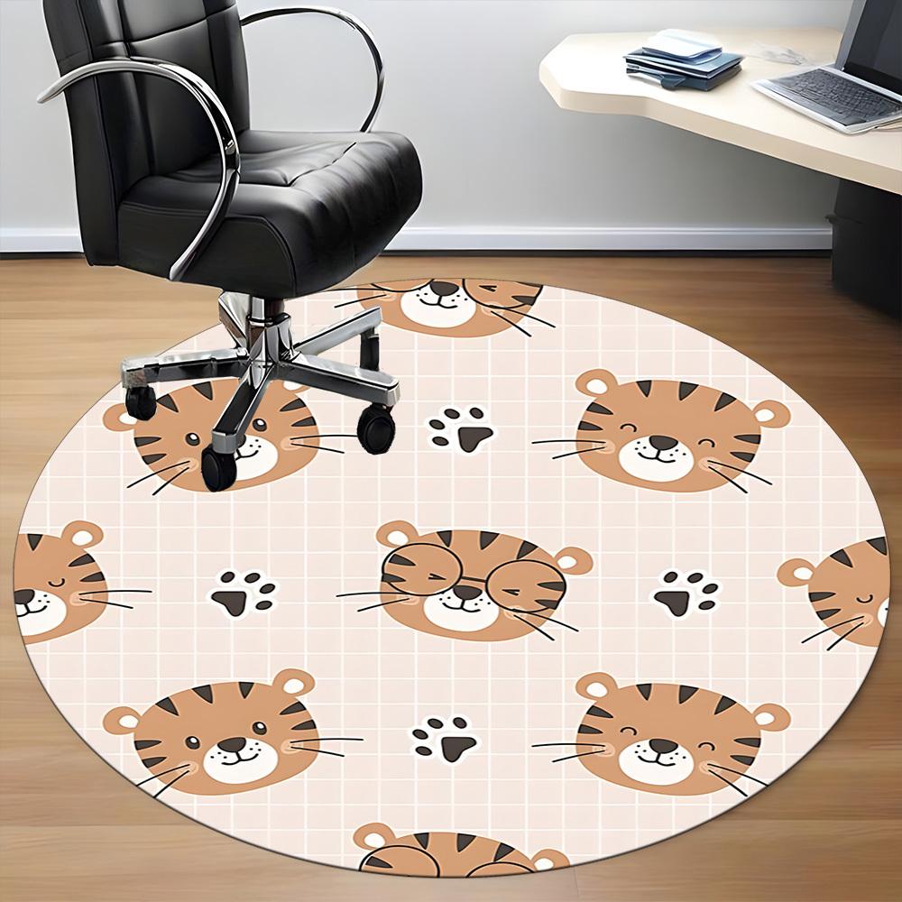1pc Tiger Prints Office Round Area Rug, Indoor Mat Suitable For Office, Under Office Chairs Bedroom Living Room Home Decor, Room Deco