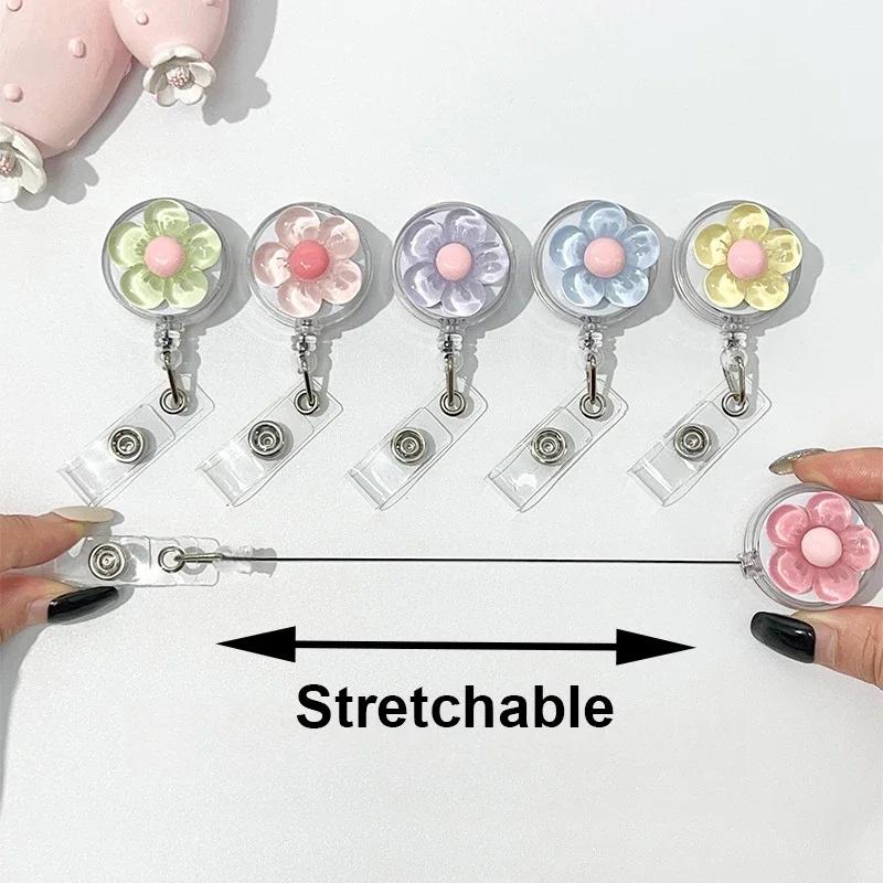 2/5pcs Telescopic Flower Back Clip Buckle Card Holder Automatic Rebound Buckle Durable Name Tag Buckle