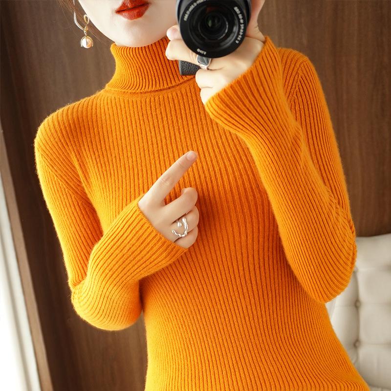 Women's Solid Color High Collar Long Sleeve Slim Fit Knit Sweater - Short & Warm for Autumn/Winter
