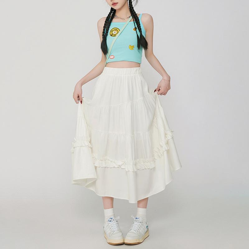 Retro Sweet Versatile Cake Skirt A-line Skirt Draped Casual Long Skirt Spring and Summer Style