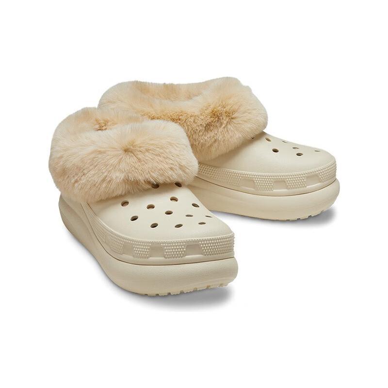 Crocs Теплый флис Теплые низкие повседневные кроссовки Унисекс Белые Плюшевая часть не снимается