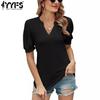 Women's Fashion Casual Summer Spring Solid Color Print Short Sleeve V-Neck Blouses & Shirts