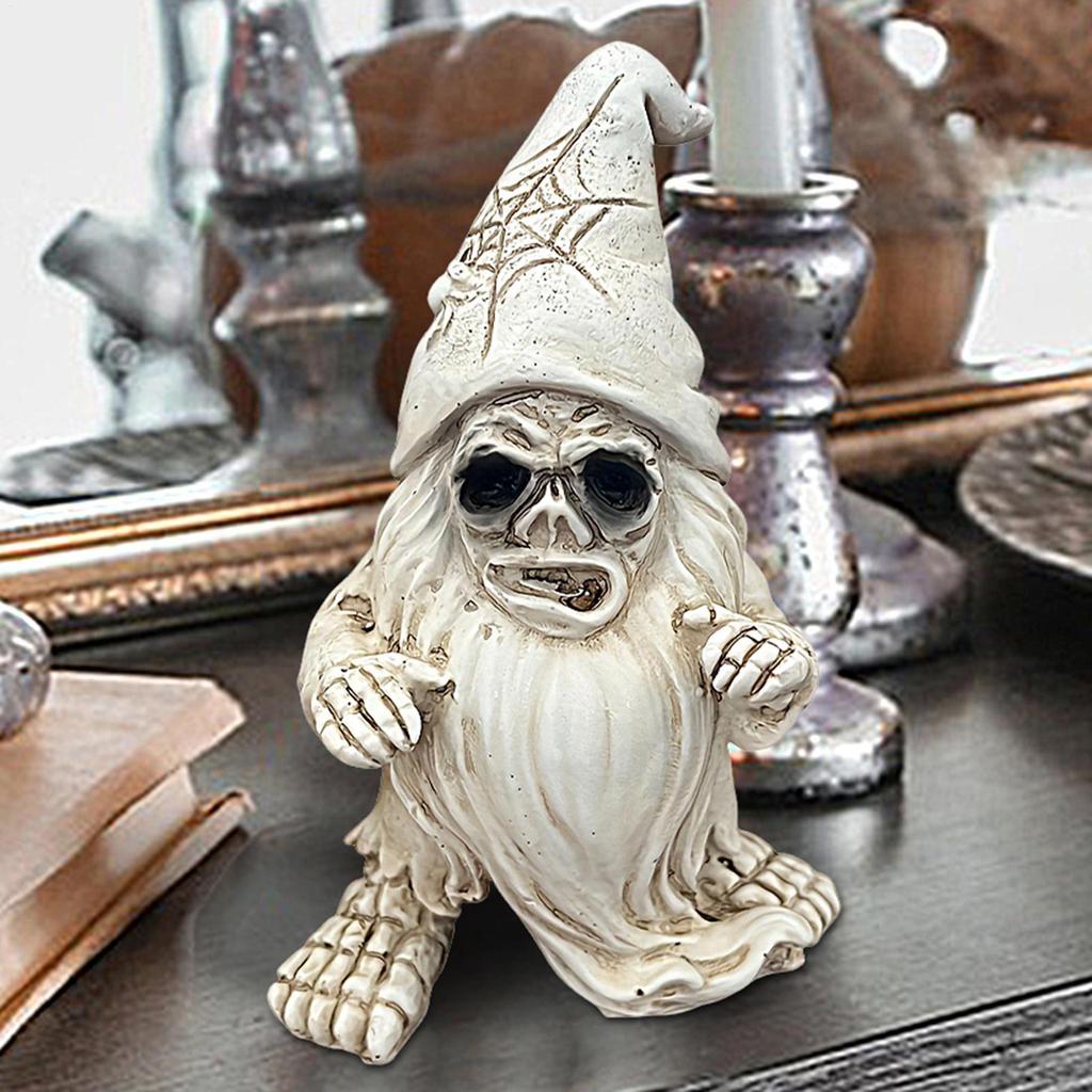 Skeleton Gnomes Outdoor Resin Dwarf Figurines Retro Skeleton Gnomes Statue Sculptures Skull Dwarf Figurines Horror Halloween