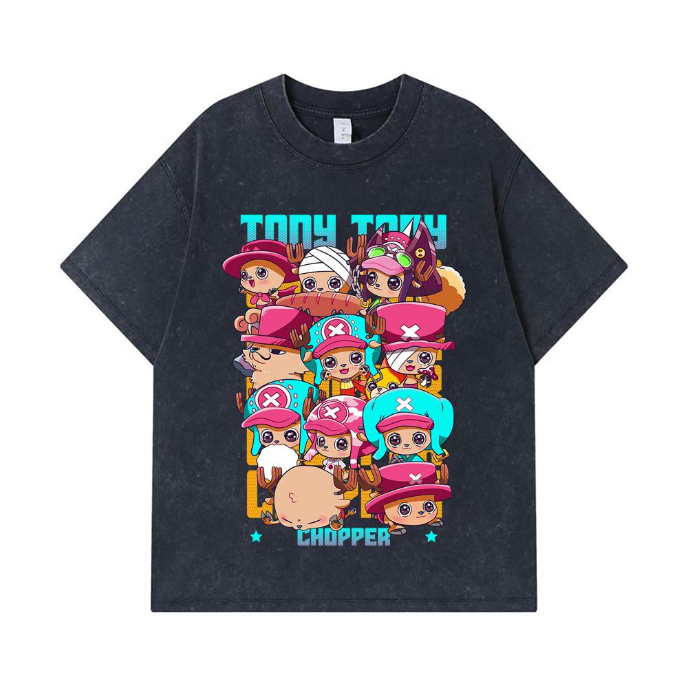 275 GSM Washed T-shirts 100% Cotton One Piece V44 Chopper Chibis Print Unisex Heavy Cotton T Shirt