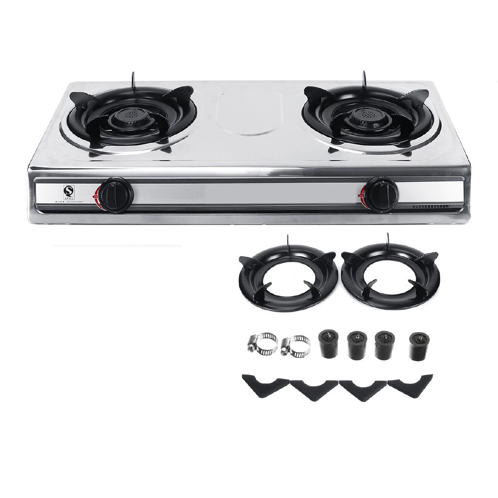 3.8-4KW Dual-range 2 Pots Gas Stove Stainless Steel Liquefied LPG Gas Bench-top Burners Home Kitchen Cooker 4000W