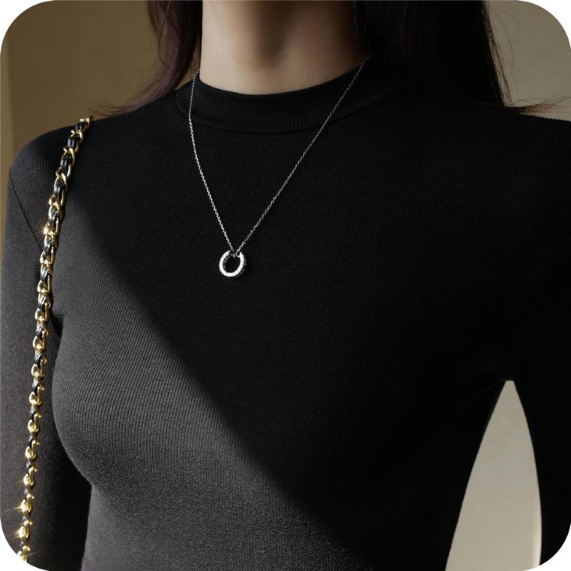 Women's Autumn Slim Bottom Half High Neck Thin Long Sleeve Top