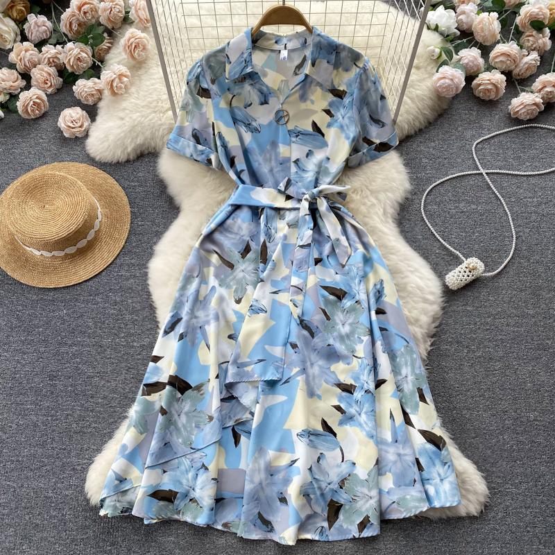 RUGOD Платье в праздничном стиле на шнуровке с принтом на талии. Летнее женское шикарное французское платье средней длины с короткими рукавами.