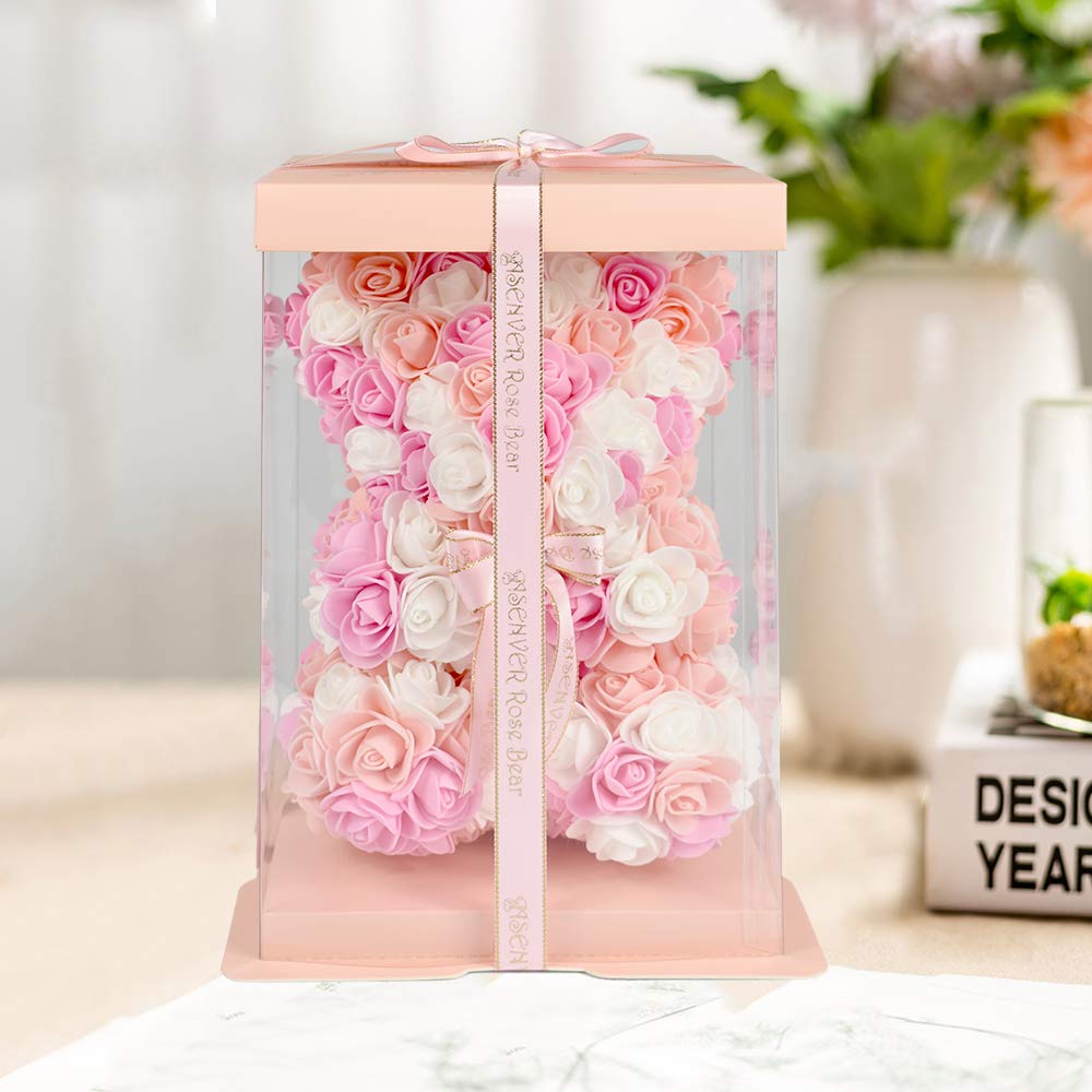 Enhong Rose Bear, a Never-fading Flower Plush Toy for Home Decor, Perfect As a Gift for Birthdays, Valentine's Day, Christmas, or New Year's (with