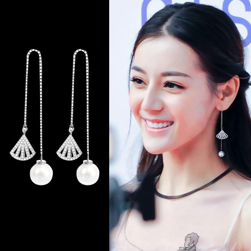 Корейские длинные серьги-игл S925 Silver Star & Moon Leaf Clover для женщин