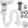 Bathroom Sink Drain Pipe Kit,Bathroom Sink Drain with Strainer Basket Hair Catcher and Pop-up Stopper Flexible Sink Drain Pipe P-Trap