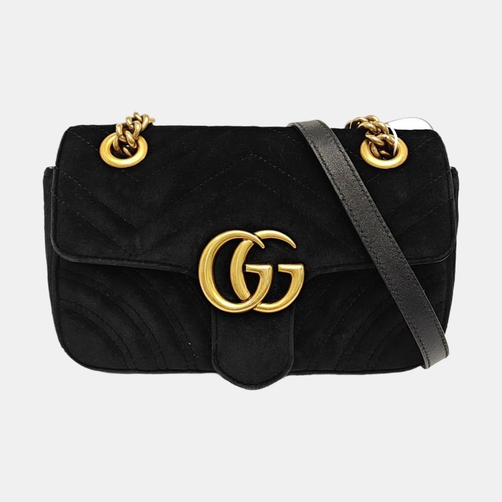 [Pre-Owned] GG Marmont Series Vintage Logo Chain Quilted Velvet Mini Crossbody Bag - Very Good #P6DIDQ