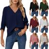 Solid Color Fashionable Chiffon Shirt Women's V-Neck Long-Sleeved Casual Top