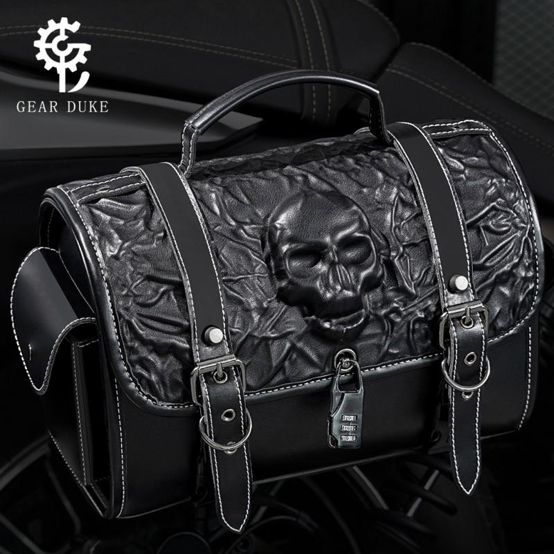 Motorcycle Saddlebag PU Leather Custom Punk Style Side Bag Harley Heavy Duty Bike Rider Modification