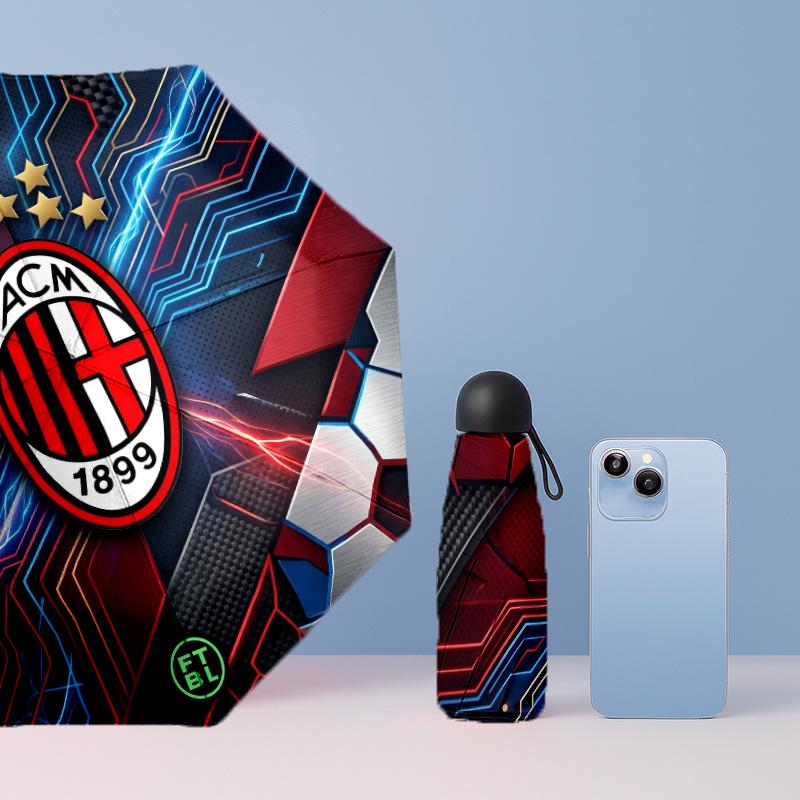 AC Milan Рисунок Печатный Мини 5 Сложений 8 Спиц Компактный Зонт Ветрозащитный Водонепроницаемый Легкий Портативный Складной