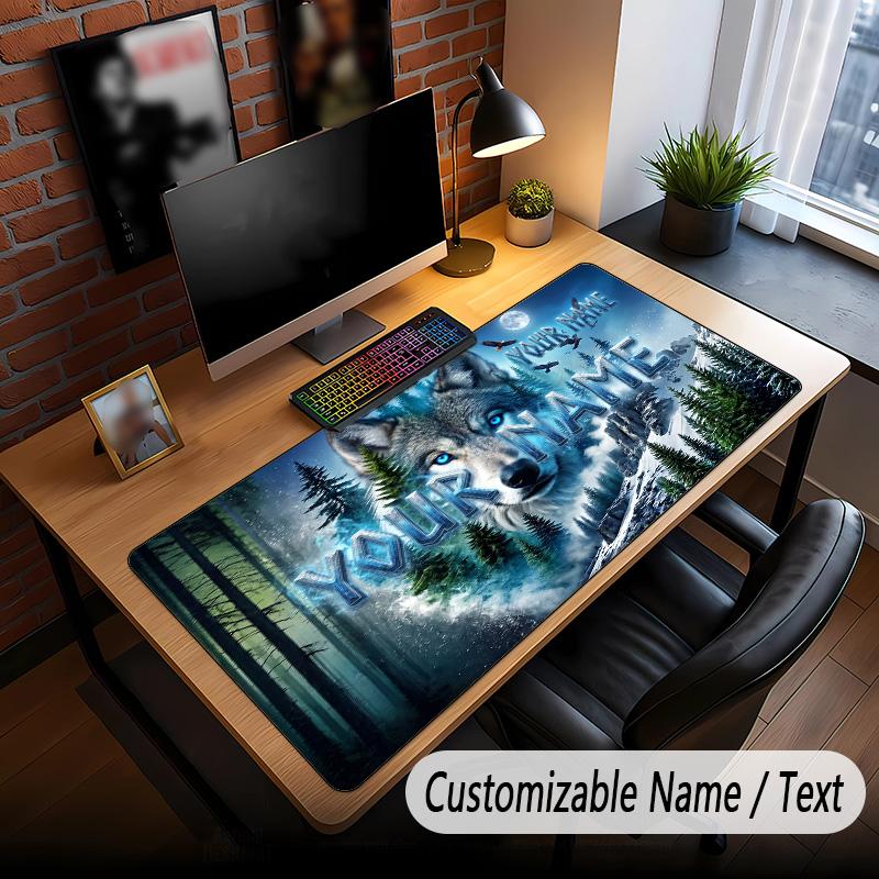 Wolf Theme Custom Mouse Pad Personalized With Name Text Customized Desk Mat For Office Home Decor