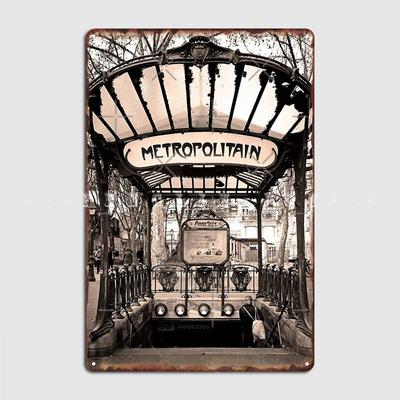 Парижское метро Подземная станция Метрополитен Знак Металлическая табличка Постер Паб Гараж Дизайн Таблички Жестяная табличка Постер