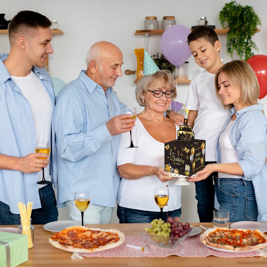 Black Gold Birthday Party Atmosphere Setup With Surprise Gift Box For Events