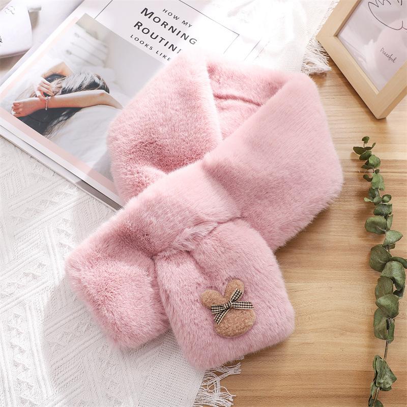 Korean version of the new imitation rabbit fur scarf cute bow rabbit autumn and winter warm neck protection student versatile cross scarf