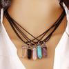 Leather Strap Hexagonal Pillar Pendant Necklace Fashion Crystal Hexagonal Pillar Hexagonal Pillar Necklace Pendant Natural Stone Necklace