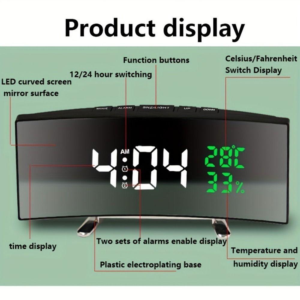 Curved Screen Digital Alarm Clock Large Table Clock Multi-function Desk Clock  Table Use