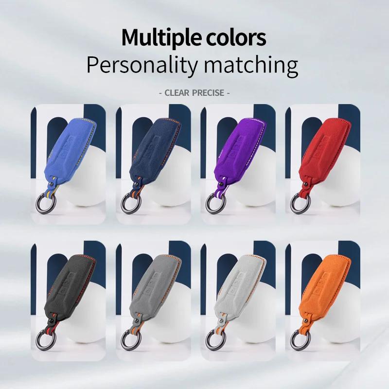 Styling Mouldings High-quality Car key protection shell suede for For VW Volkswagen Touareg 3 Button 2018 - 2021 auto key case c