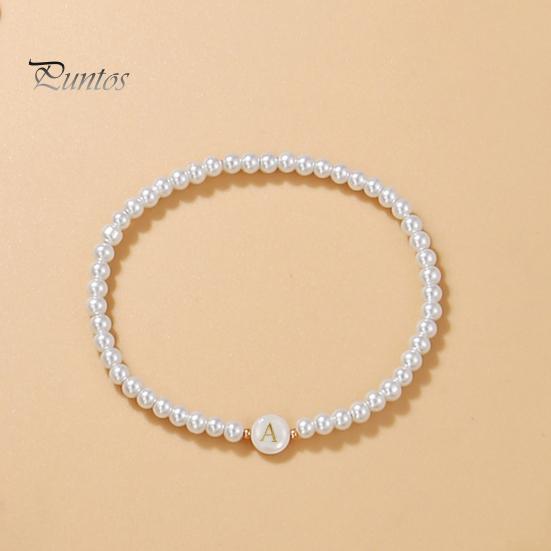 Браслет с алфавитом Алфавиты Изогнутый искусственный жемчуг Эластичный бисер Регулируемый Декоративный сплошной цвет Имя Начальная буква Женский браслет Женские украшения