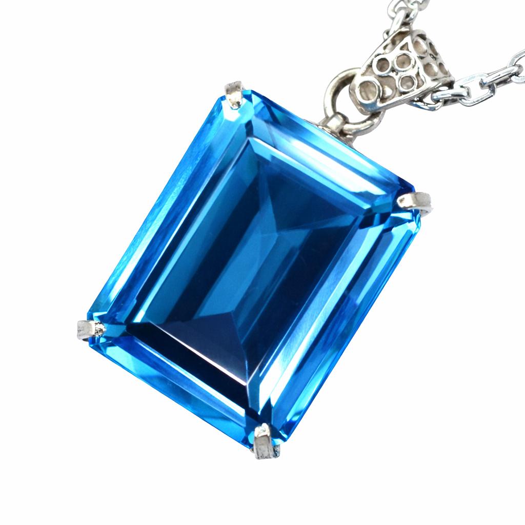 Natural Blue Topaz Pendant 91 ct Emerald Cut 925 Sterling Silver Gemstone Jewelry Gift