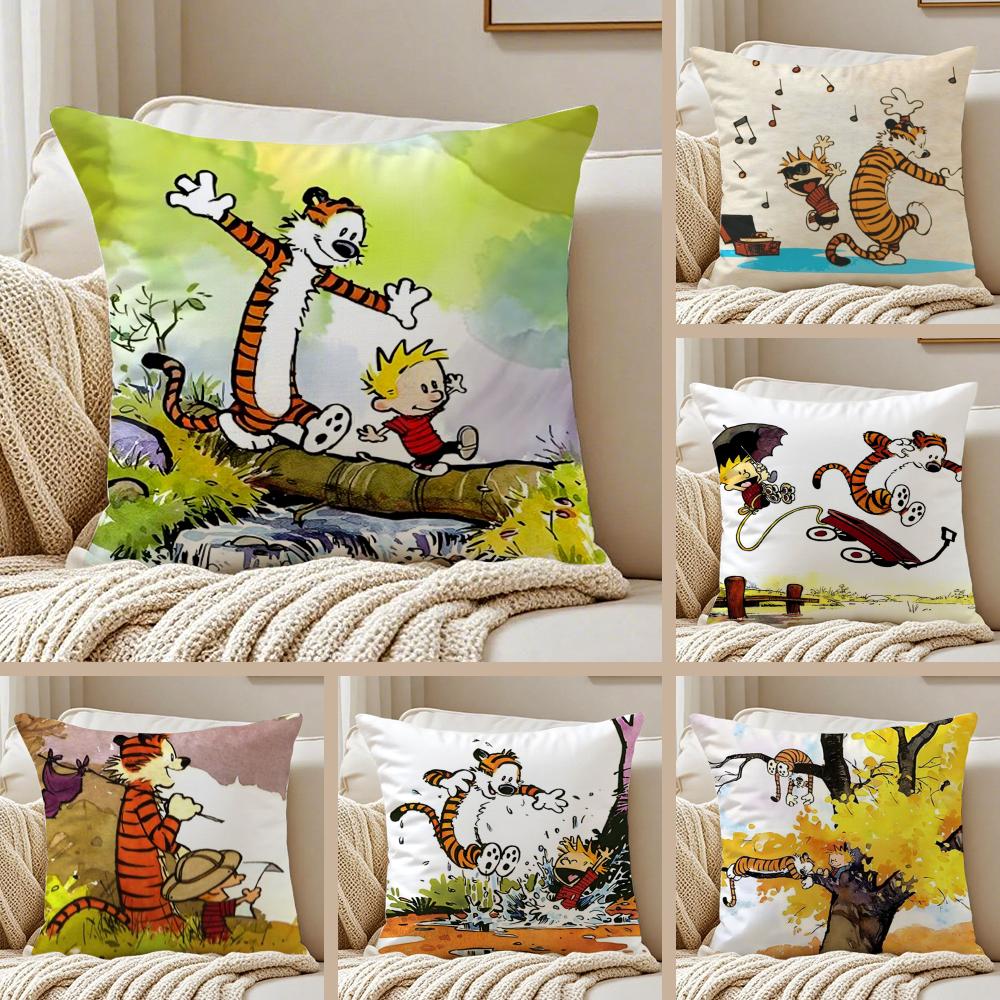 Чехол на подушку C-Calvin and H-Hobbes, шелковистый короткий плюш, двусторонний печатный чехол для подушки на диван, для всех сезонов, декор для дома, подарок